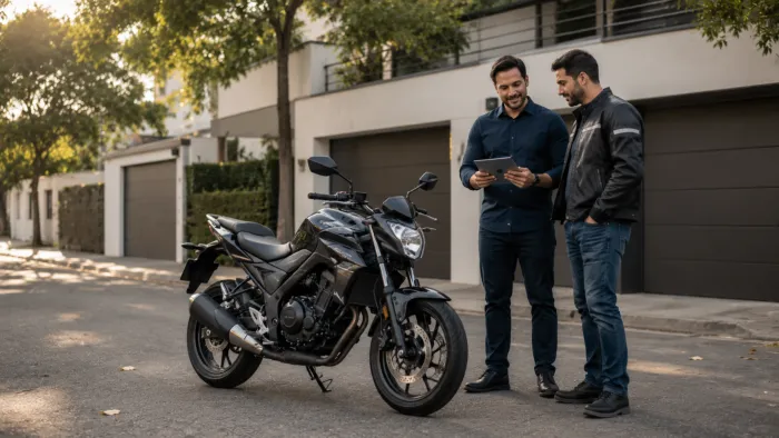 Moto protegida por seguro com cobertura para motociclistas